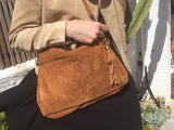 BOHO suede leather bag in camel BROWN. Soft genuine leather bag with tassel. Brown cross over bag,boho bag, crossbody bags in brown.