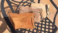 BOHO suede leather bag in MUSTARD YELLOW. Cross body bag, leather bag, boho bag, messenger suede bag. Soft natural leather bag with tassel