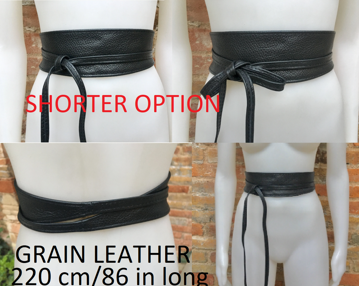 Black obi belt in soft leather. LONGER option wrap belt. BLACK waist belt . Wraparound belt in black genuine leather. Boho black dress belt.
