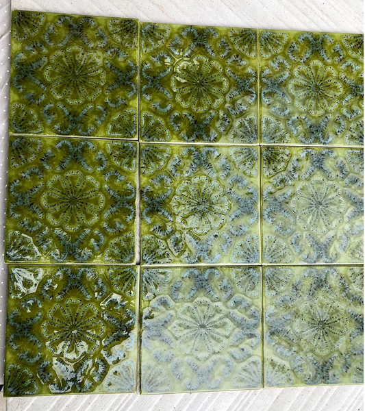 Special listing for Ellen - 45 glossy original vintage green fat lava tiles from Spain