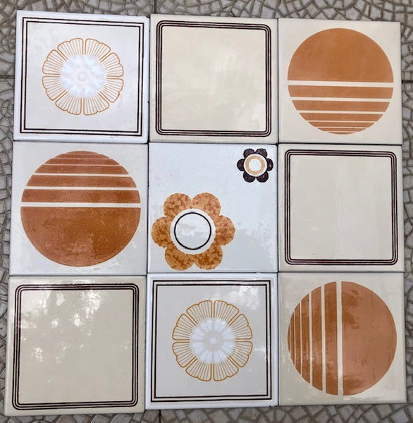 Special listing for Vanessa- 9 70s vintage tiles in orange, yellow, brown,cream