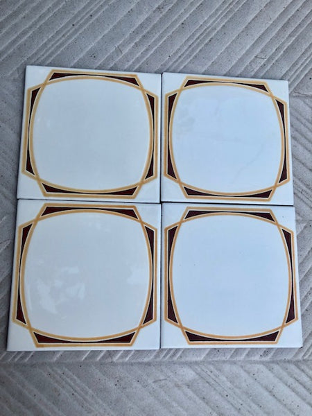 Special listing for Colette - 4 vintage tiles in white, brown and yellow. Original 70s tiles from Spain