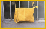 Suede leather bag in MUSTARD YELLOW .Cross body bag, shoulder bag in GENUINE leather. Small leather bag with adjustable strap and zipper.