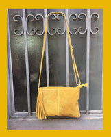 Suede leather bag in MUSTARD YELLOW .Cross body bag, shoulder bag in GENUINE leather. Small leather bag with adjustable strap and zipper.