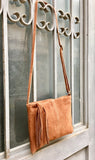 Suede leather bag in CAMEL BROWN Cross body bag, shoulder bag in GENUINE leather. Small leather bag with adjustable strap and zipper.