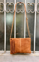 Suede leather bag in CAMEL BROWN Cross body bag, shoulder bag in GENUINE leather. Small leather bag with adjustable strap and zipper.