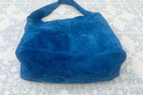 BLUE suede bag. Large SLOUCH leather bag in blue. Soft natural suede. Genuine leather bag. Boho bag. TOTE bag. Laptop, tablet bag.