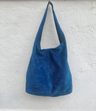 BLUE suede bag. Large SLOUCH leather bag in blue. Soft natural suede. Genuine leather bag. Boho bag. TOTE bag. Laptop, tablet bag.