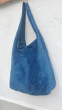 BLUE suede bag. Large SLOUCH leather bag in blue. Soft natural suede. Genuine leather bag. Boho bag. TOTE bag. Laptop, tablet bag.