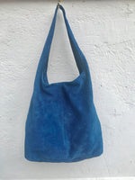 BLUE suede bag. Large SLOUCH leather bag in blue. Soft natural suede. Genuine leather bag. Boho bag. TOTE bag. Laptop, tablet bag.