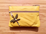 Small purse in MUSTARD YELLOW, genuine leather, closed by 3 zippers. Fits creditcards, coins, bills. YELLOW leather wallet.