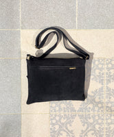 BOHO bag in suede, genuine cross over bag in black. Natural leather bag. BLACK messenger bag , boho festival bag