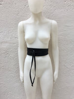 Obi belt in soft leather. Wrap belt in BLACK. Waist belt in BLACK.  Wraparound belt in black genuine leather. Boho black belt.