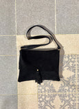 BOHO bag in suede, genuine cross over bag in black. Natural leather bag. BLACK messenger bag , boho festival bag