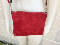 Suede leather bag in DARK RED. Burgundy crossbody bag,shoulder bag in GENUINE leather. Small leather bag with adjustable strap and zipper.