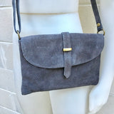 Suede leather bag in DARK GRAY. Crossbody bag in GENUINE leather.Gray small leather bag with obi suede belt Bag and belt set