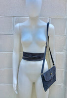 Suede leather bag in DARK GRAY. Crossbody bag in GENUINE leather.Gray small leather bag with obi suede belt Bag and belt set