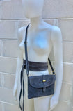 Suede leather bag in DARK GRAY. Crossbody bag in GENUINE leather.Gray small leather bag with obi suede belt Bag and belt set