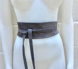 Suede leather bag in DARK GRAY. Crossbody bag in GENUINE leather.Gray small leather bag with obi suede belt Bag and belt set