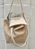 TOTE leather bag in LIGHT peach beige. Soft GENUINE  leather bag. Large beige leather bag. Laptop, tablet bag, leather bag for books.