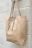 TOTE leather bag in LIGHT peach beige. Soft GENUINE  leather bag. Large beige leather bag. Laptop, tablet bag, leather bag for books.