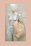 TOTE leather bag in LIGHT peach beige. Soft GENUINE  leather bag. Large beige leather bag. Laptop, tablet bag, leather bag for books.