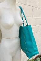 Tote bag in turquoise BLUE. Genuine leather bag. Laptop bag, office bag to carry your tablet or books. Grain leather tote bag.