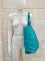 Tote bag in turquoise BLUE. Genuine leather bag. Laptop bag, office bag to carry your tablet or books. Grain leather tote bag.