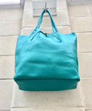 Tote bag in turquoise BLUE. Genuine leather bag. Laptop bag, office bag to carry your tablet or books. Grain leather tote bag.