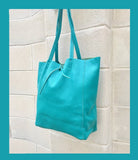 Tote bag in turquoise BLUE. Genuine leather bag. Laptop bag, office bag to carry your tablet or books. Grain leather tote bag.