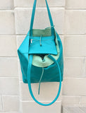 Tote bag in turquoise BLUE. Genuine leather bag. Laptop bag, office bag to carry your tablet or books. Grain leather tote bag.