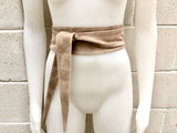 Beige obi belt. Suede wrap belt in soft suede. Wraparound waistbelt. Wide model. Boho dress belt in beige suede. Beige leather soft belt