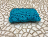 Crochet coin purse. TEAL BLUE - GREEN Kiss lock purse. Retro clip purse, hand crocheted with metallic frame in silver. Grandma retro  purses