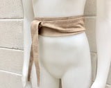 Beige obi belt. Suede wrap belt in soft suede. Wraparound waistbelt. Wide model. Boho dress belt in beige suede. Beige leather soft belt