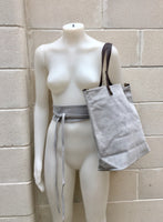 Large TOTE leather bag in light GRAY. Soft natural suede bag. Genuine leather shopper. Laptop or book bag in suede. Large crossbody bag.