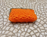 Crochet coin purse. ORANGE  kiss lock purse. Retro clip purse, hand crocheted with metallic frame in silver. Grandma retro  purses