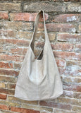 Beige slouch suede bag. Large tote bag in soft genuine leather. Beige leather shopper bag. Origami bag. Carry all bag for laptops, books etc