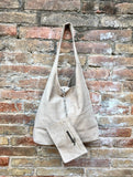 Beige slouch suede bag. Large tote bag in soft genuine leather. Beige leather shopper bag. Origami bag. Carry all bag for laptops, books etc