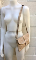 Suede leather bag in BEIGE . Crossbody bag in GENUINE leather. Light brown small leather bag with adjustable strap and zipper.