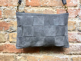 Suede leather bag in  DARK GRAY. Crossbody bag in GENUINE  leather.Gray small leather bag with obi suede belt Bag and belt set