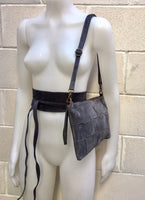 Suede leather bag in  DARK GRAY. Crossbody bag in GENUINE  leather.Gray small leather bag with obi suede belt Bag and belt set