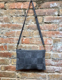 Suede leather bag in  DARK GRAY. Crossbody bag in GENUINE  leather.Gray small leather bag with obi suede belt Bag and belt set