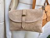 Suede leather bag in BEIGE . Crossbody bag in GENUINE leather. Light brown small leather bag with adjustable strap and zipper.