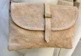 Suede leather bag in BEIGE . Crossbody bag in GENUINE leather. Light brown small leather bag with adjustable strap and zipper.