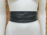 Obi belt in soft leather. Wrap belt in BLACK. Waist belt in BLACK.  Wraparound belt in black genuine leather. Boho black belt.