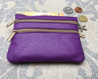 Small card / coin purse with zippers in genuine leather. Small wallet for credit cards, coins and notes. Soft natural leather. Retro wallet