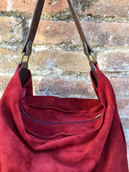 Slouch leather bag in BURGUNDY. Dark RED hobo bag. Boho bag.Book