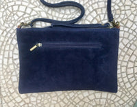 Suede leather bag in  DARK Blue Cross body bag, shoulder bag in GENUINE  leather. Small NAVY leather bag with adjustable strap and zipper.