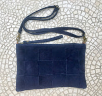 Suede leather bag in  DARK Blue Cross body bag, shoulder bag in GENUINE  leather. Small NAVY leather bag with adjustable strap and zipper.