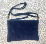 Suede leather bag in  DARK Blue Cross body bag, shoulder bag in GENUINE  leather. Small NAVY leather bag with adjustable strap and zipper.